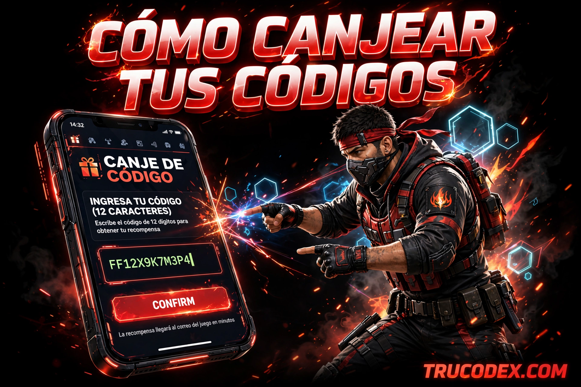 Cómo canjear tus códigos de Free Fire - pantalla de canje de código en el celular