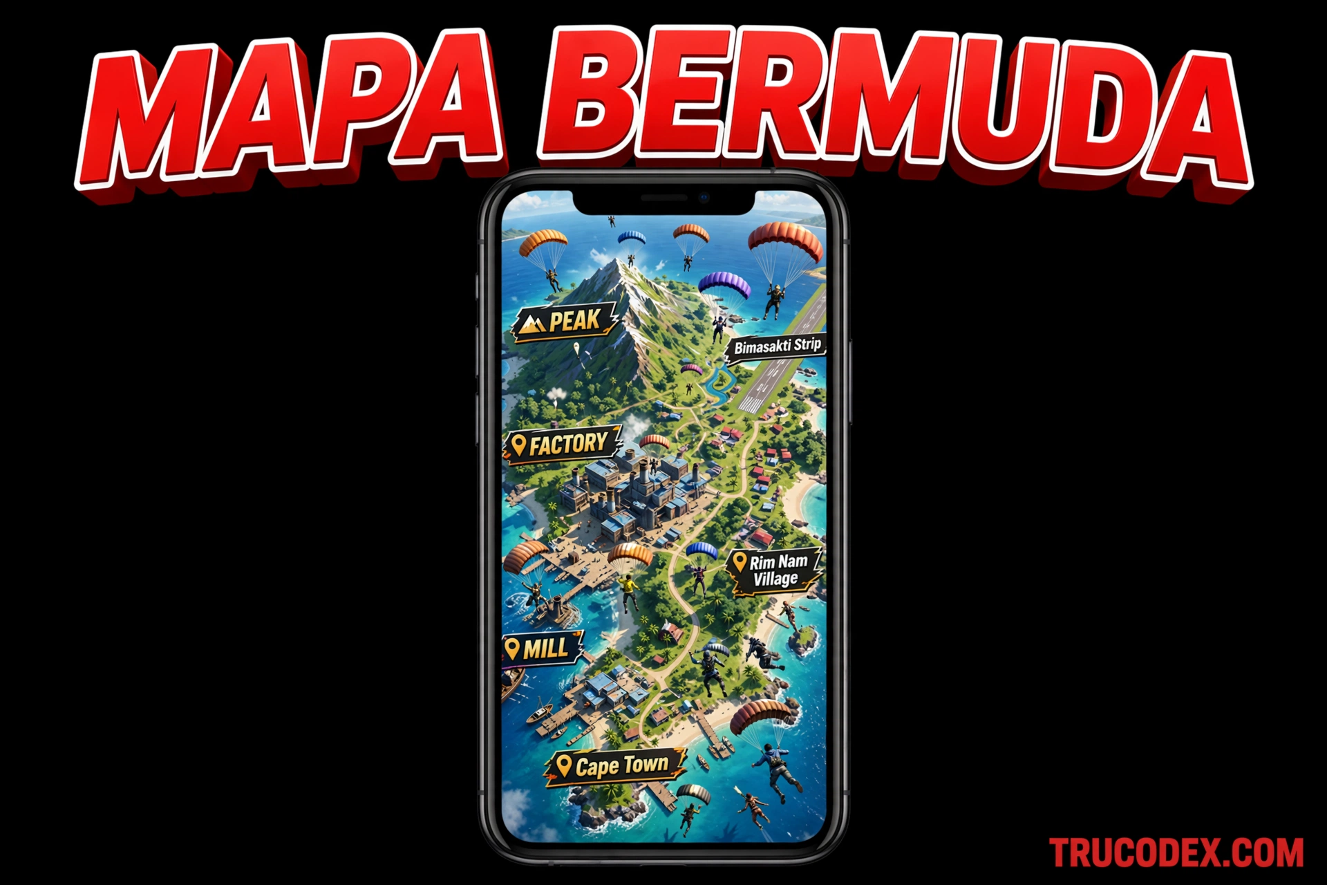 Mapa Bermuda de Free Fire - vista aérea